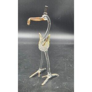Blown Glass Stork with Hat Figurine 7.75 Inches Tall